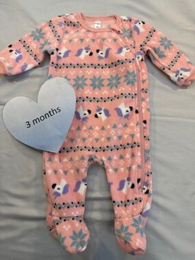 PL Baby - Pink unicorn design fleece Footie Sleeper One Piece